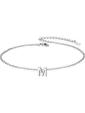 Letter M Initial Bracelet 925 Sterling Silver Letter Bracelet Dainty
